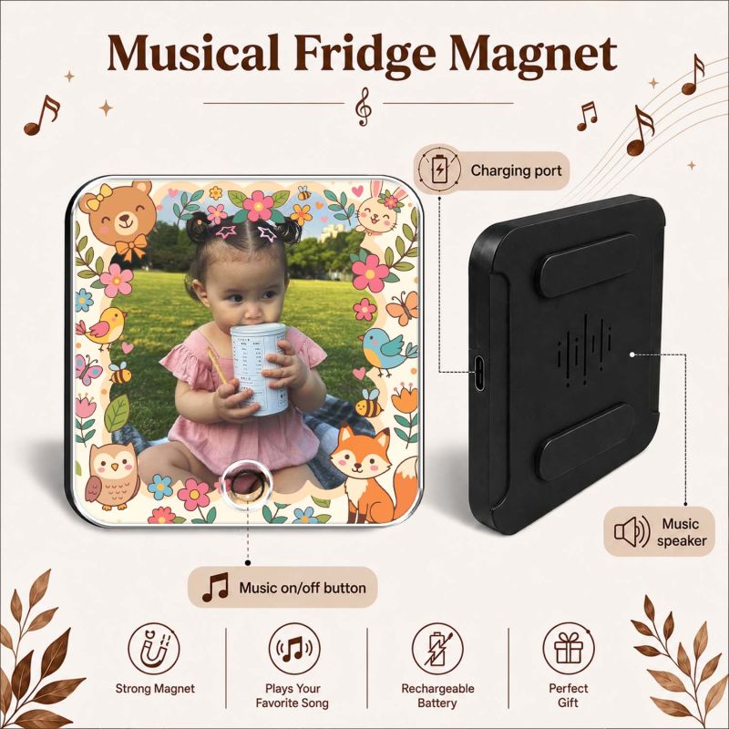 Personalized Musical Fridge Magnet with Photo & Song Custom Music Player Fridge Magnet Birthday Gift for Daughter, Son, Kids Customized Photo Music Box Unique Memory Keepsake